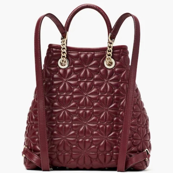 Kate Spade-Bloom-Med Backpack-Smooth Napa Leather-Grenache-Spade Flower - Picture 4 of 7